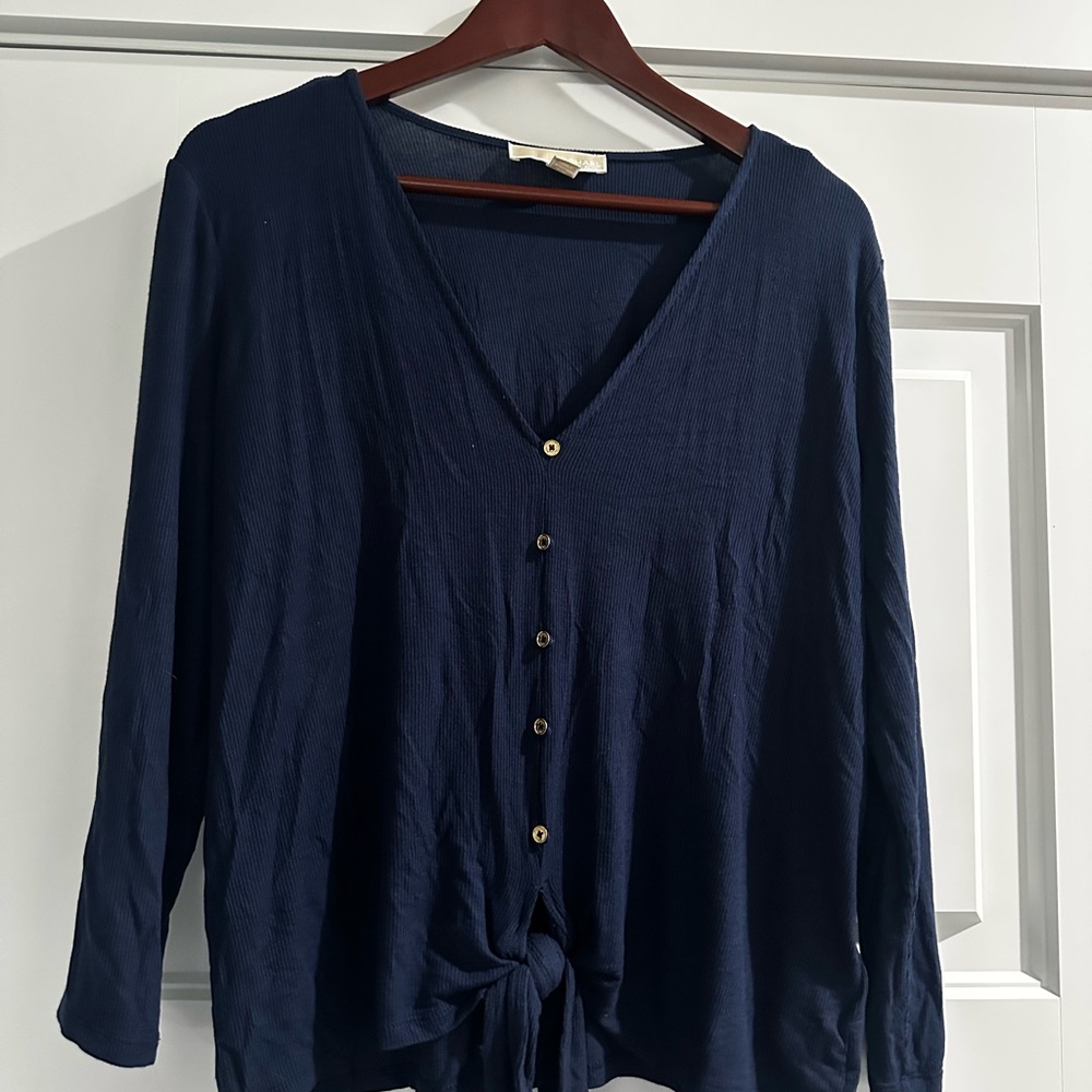 Navy Button-Up Women's Top